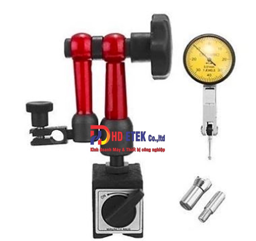 Đế từ nhỏ, Đồng hồ so chân gập, đế khớp xoay 360 độ màu đỏ